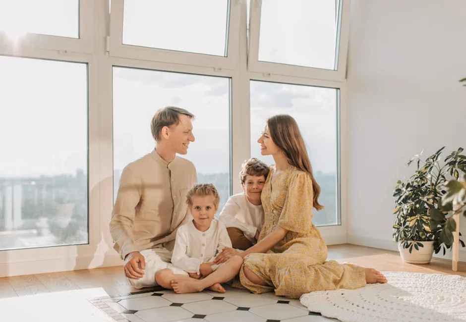 Happy family enjoying cool home comfort with EcoFrost air conditioning