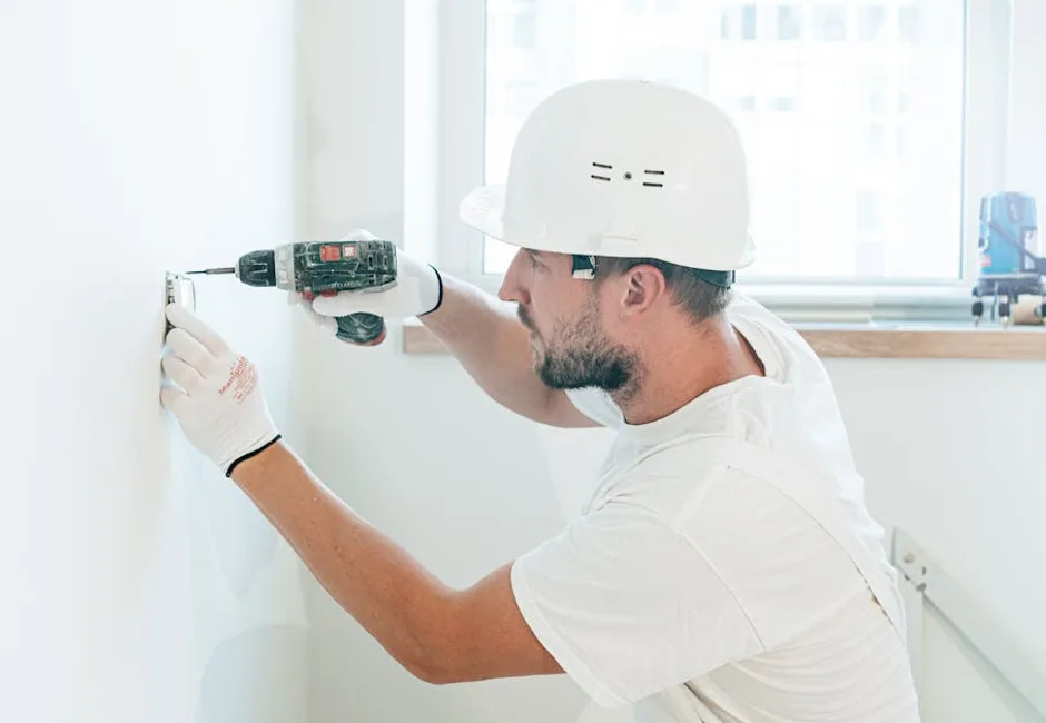 Professional tradesperson working in a home, skilled HVAC service