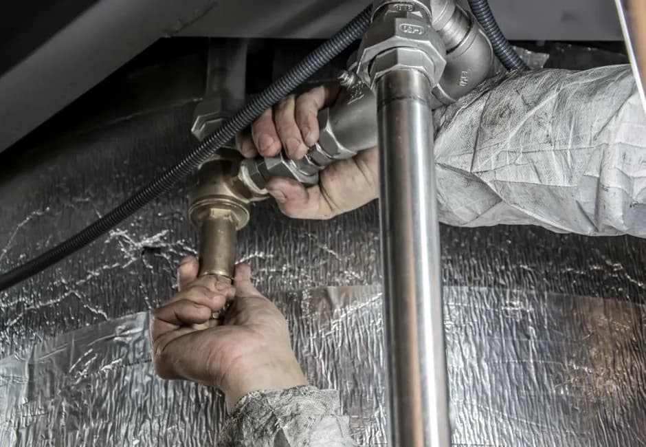 EcoFrost technician installing a tankless water heater in a Hamilton home